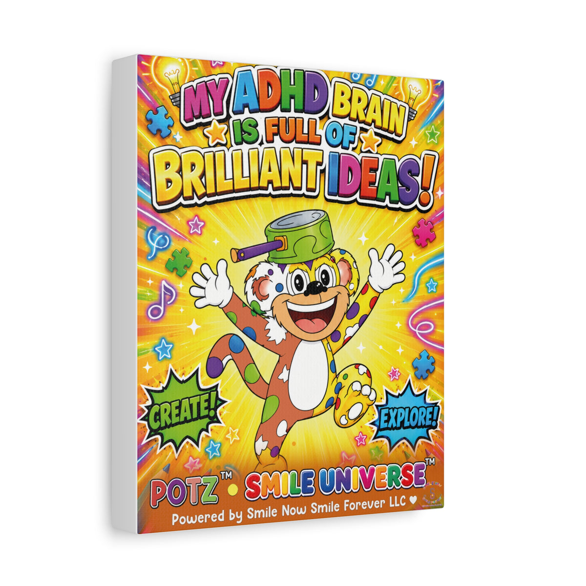 Potz™ Matte Canvas, Stretched 1.25" – "My ADHD Brain is Full of Brilliant Ideas!" Graphic Wall Art | Smile Universe Collection
