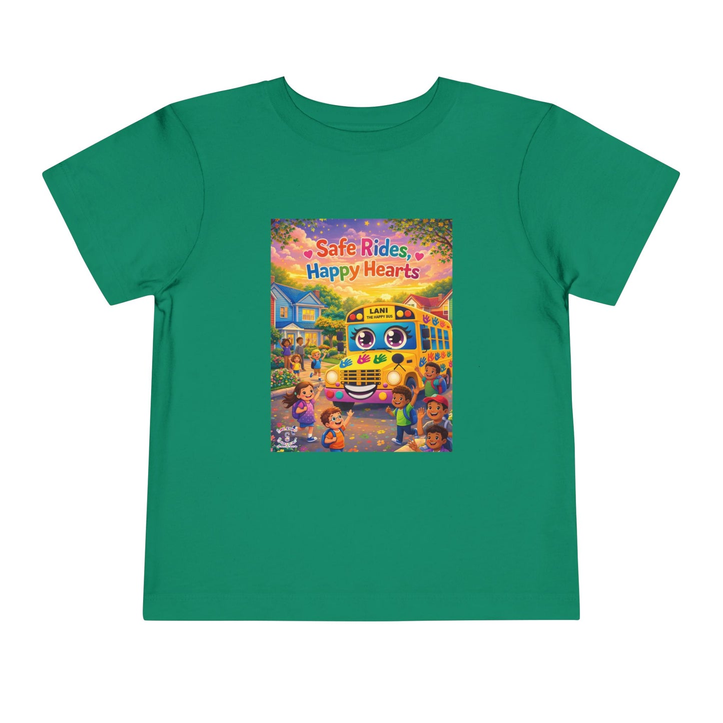 Lani™ Toddler Short Sleeve Tee – "Safe Rides, Happy Hearts" Graphic