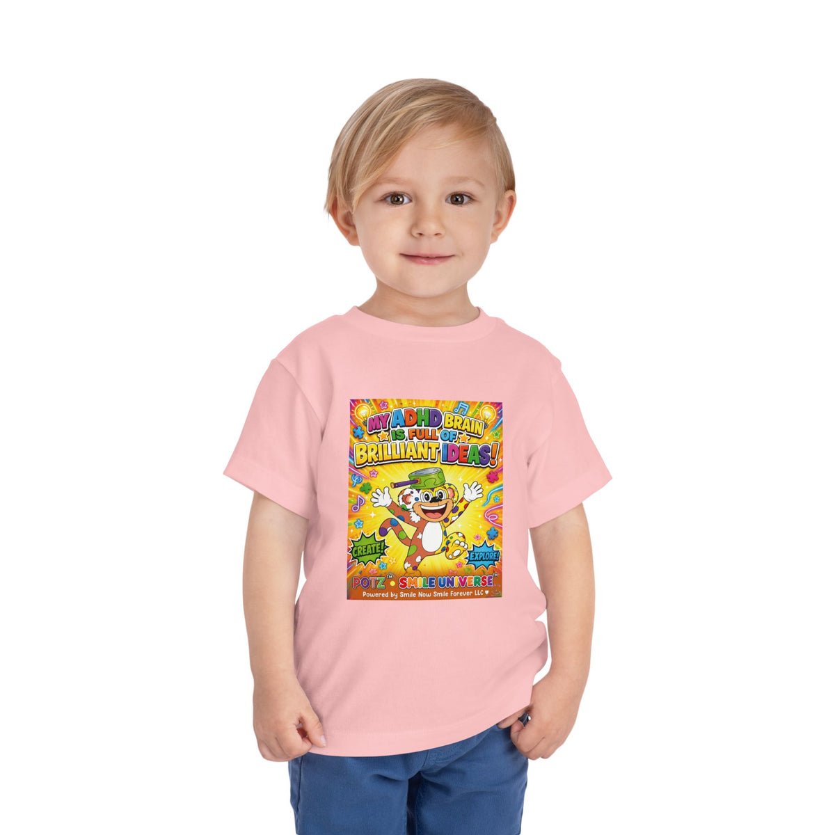 Potz™ Toddler Short Sleeve Tee – "My ADHD Brain is Full of Brilliant Ideas!" Graphic Tee | Smile Universe Collection