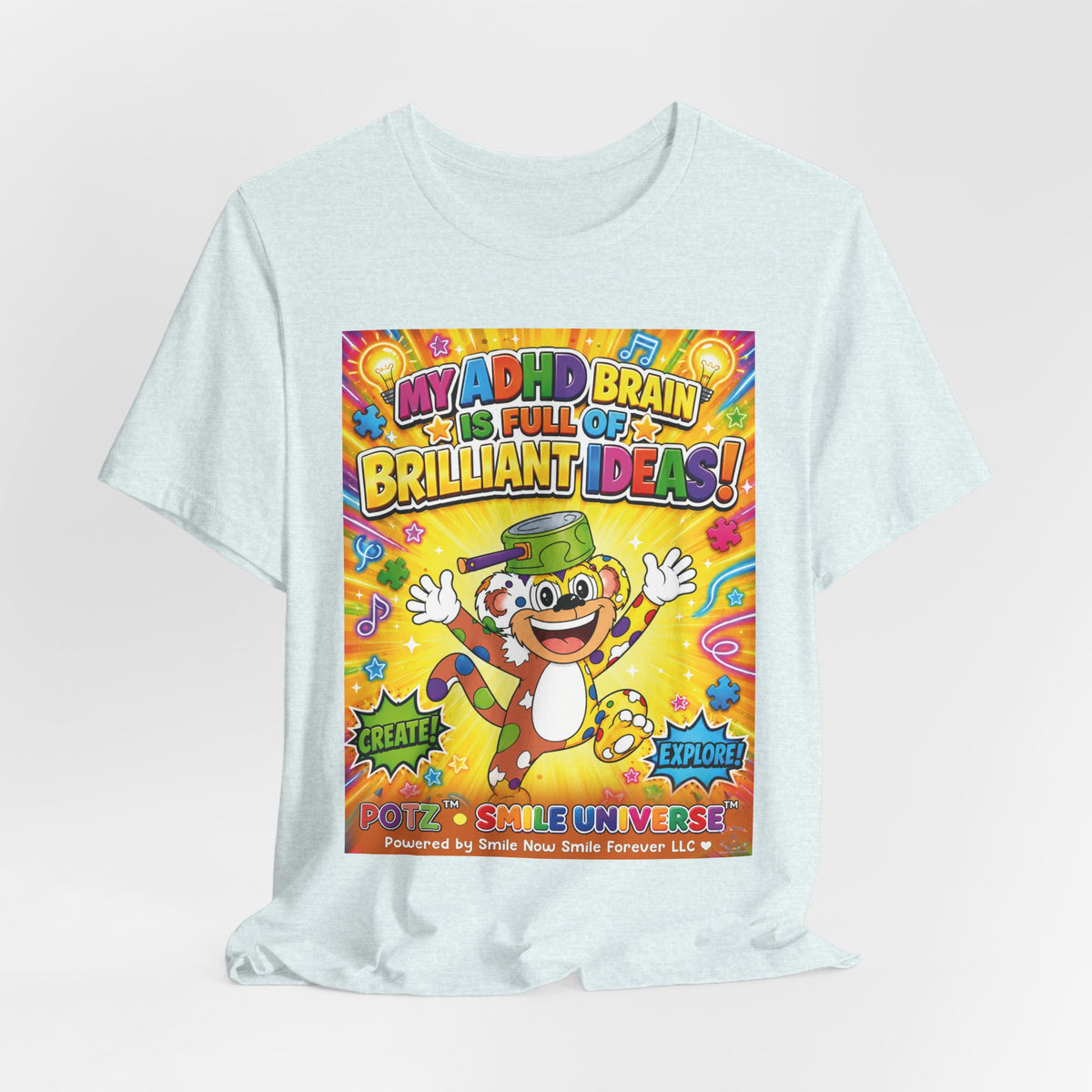 Potz™ Unisex Jersey Short Sleeve Tee – "My ADHD Brain is Full of Brilliant Ideas!" Graphic Tee | Smile Universe Collection