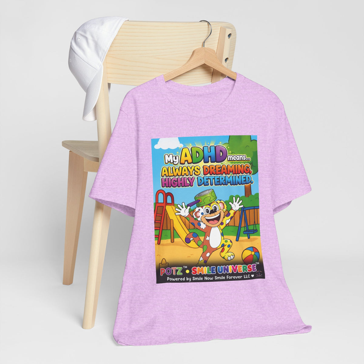 Potz™ Unisex Jersey Short Sleeve Tee – "My ADHD Means Always Dreaming, Highly Determined" Graphic Tee | Smile Universe Collection