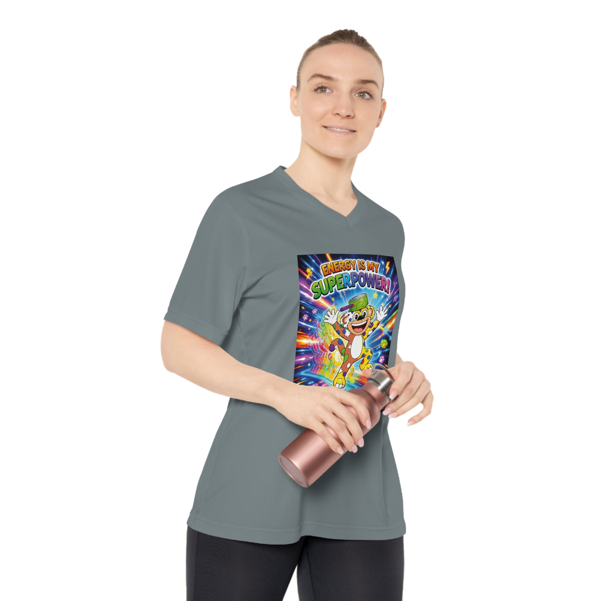 Potz™ Women's Performance V-Neck T-Shirt – "Energy is My Superpower!" Graphic Tee | Smile Universe Collection