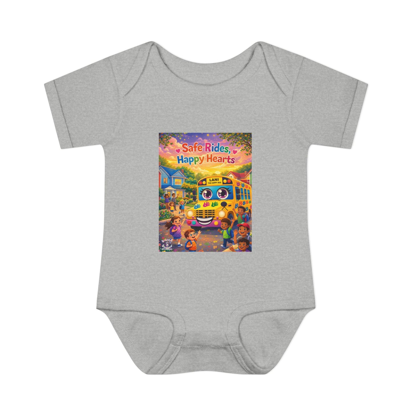 Lani™ Infant Baby Rib Bodysuit – "Safe Rides, Happy Hearts" Graphic