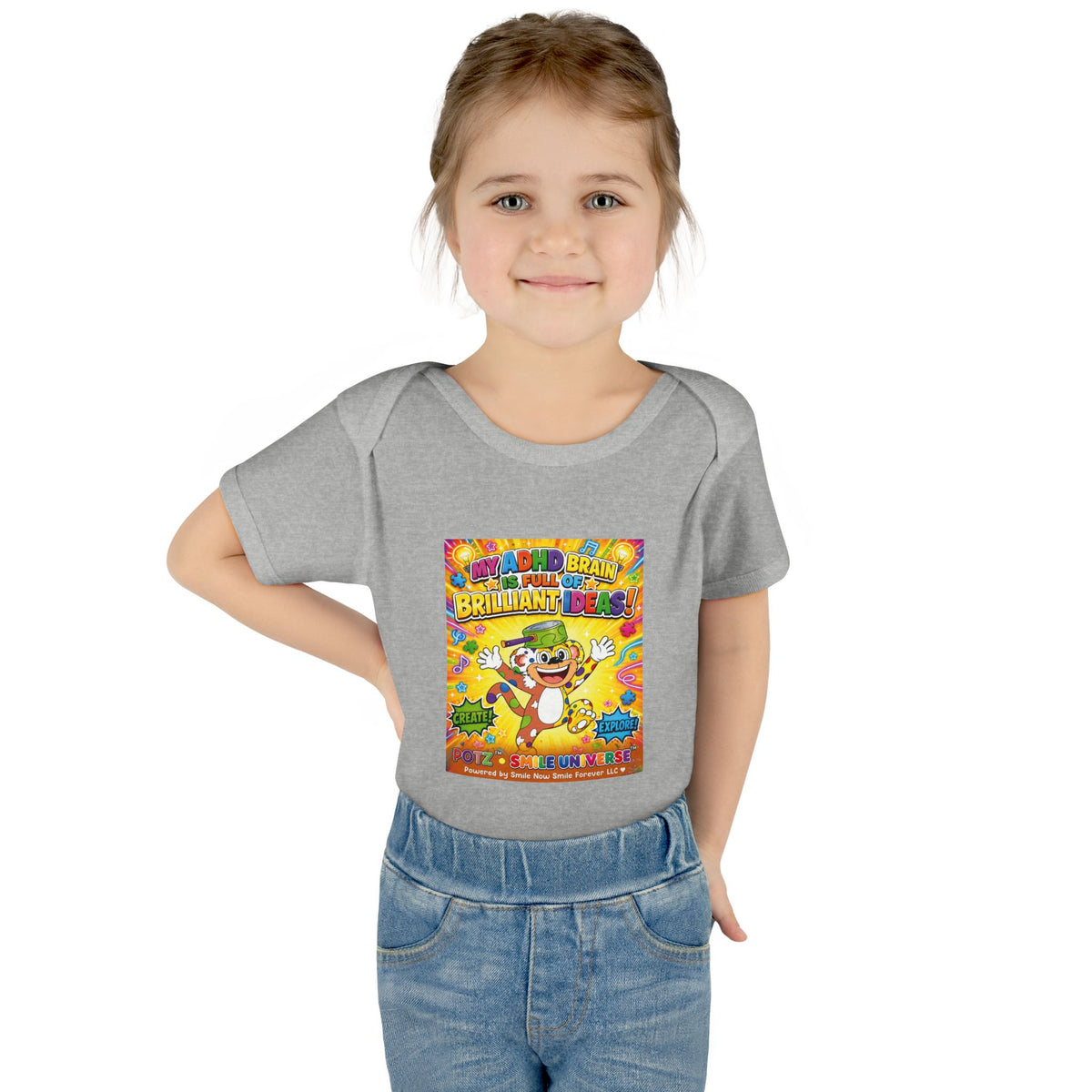 Potz™ Infant Baby Rib Bodysuit – "My ADHD Brain is Full of Brilliant Ideas!" Graphic Onesie | Smile Universe Collection