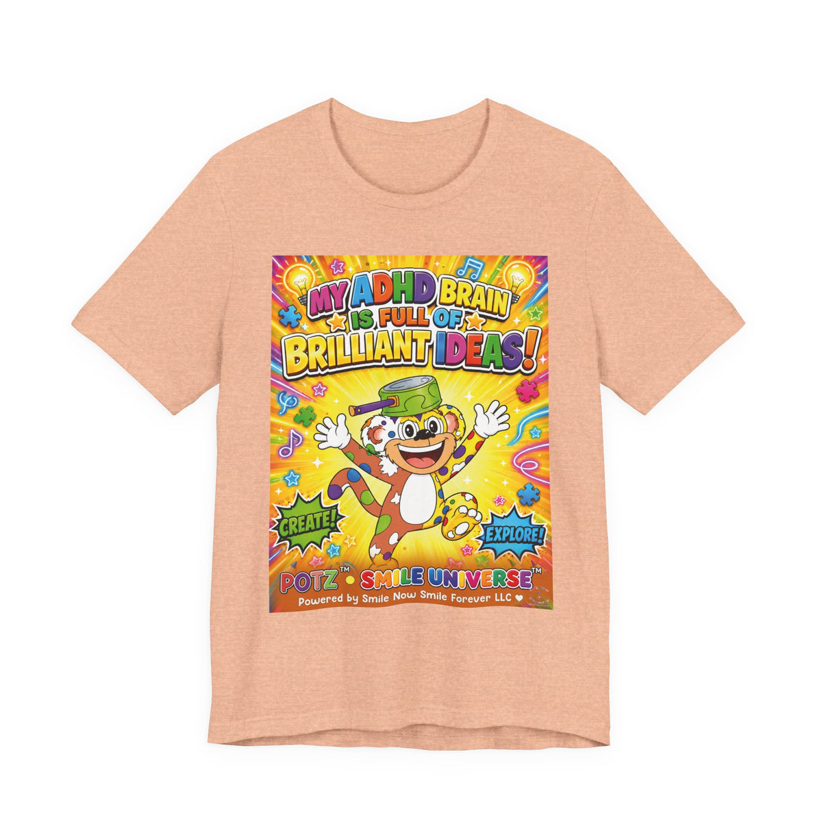 Potz™ Unisex Jersey Short Sleeve Tee – "My ADHD Brain is Full of Brilliant Ideas!" Graphic Tee | Smile Universe Collection