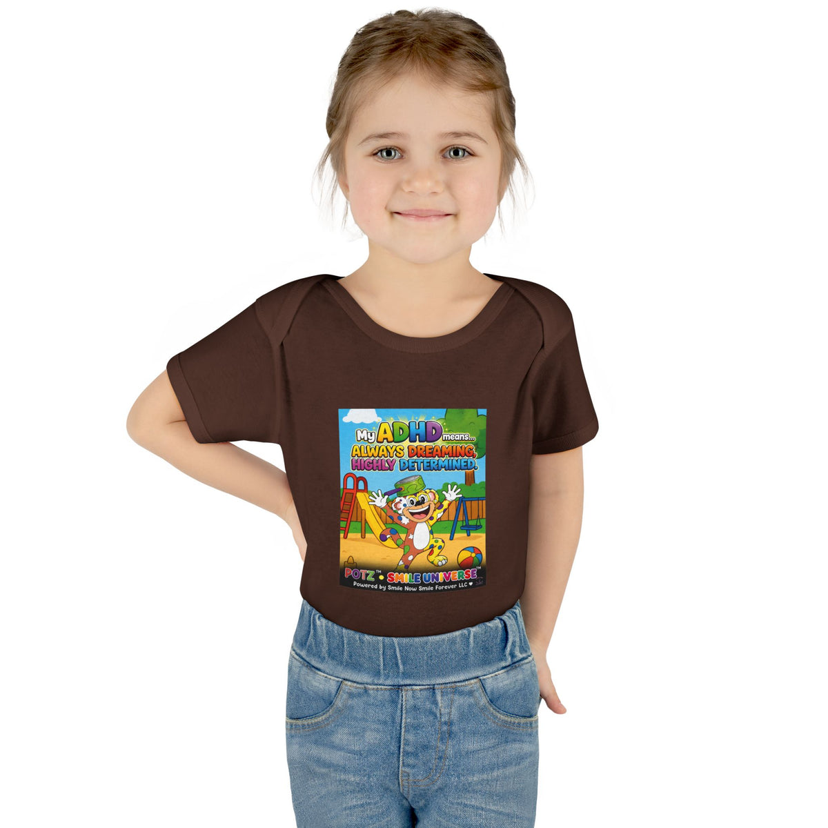 Potz™ Infant Baby Rib Bodysuit – "My ADHD Means Always Dreaming, Highly Determined" Graphic Onesie | Smile Universe Collection
