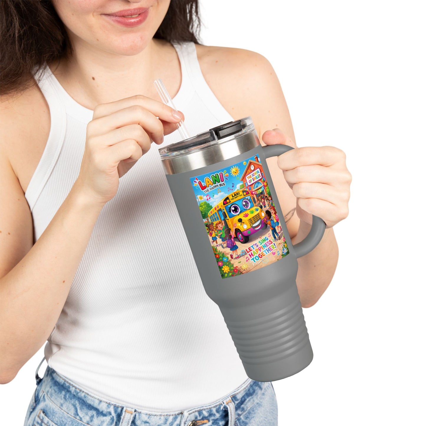 Lani™ 40oz Insulated Travel Mug – "Let's Sing Happiness Together!" Graphic