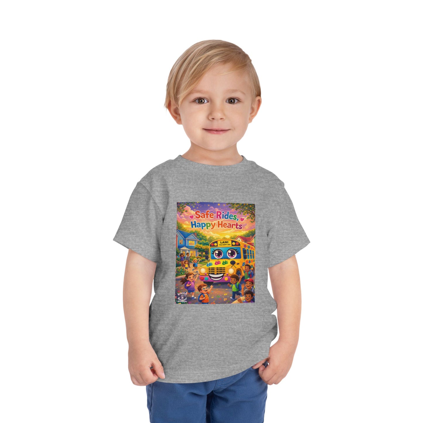 Lani™ Toddler Short Sleeve Tee – "Safe Rides, Happy Hearts" Graphic