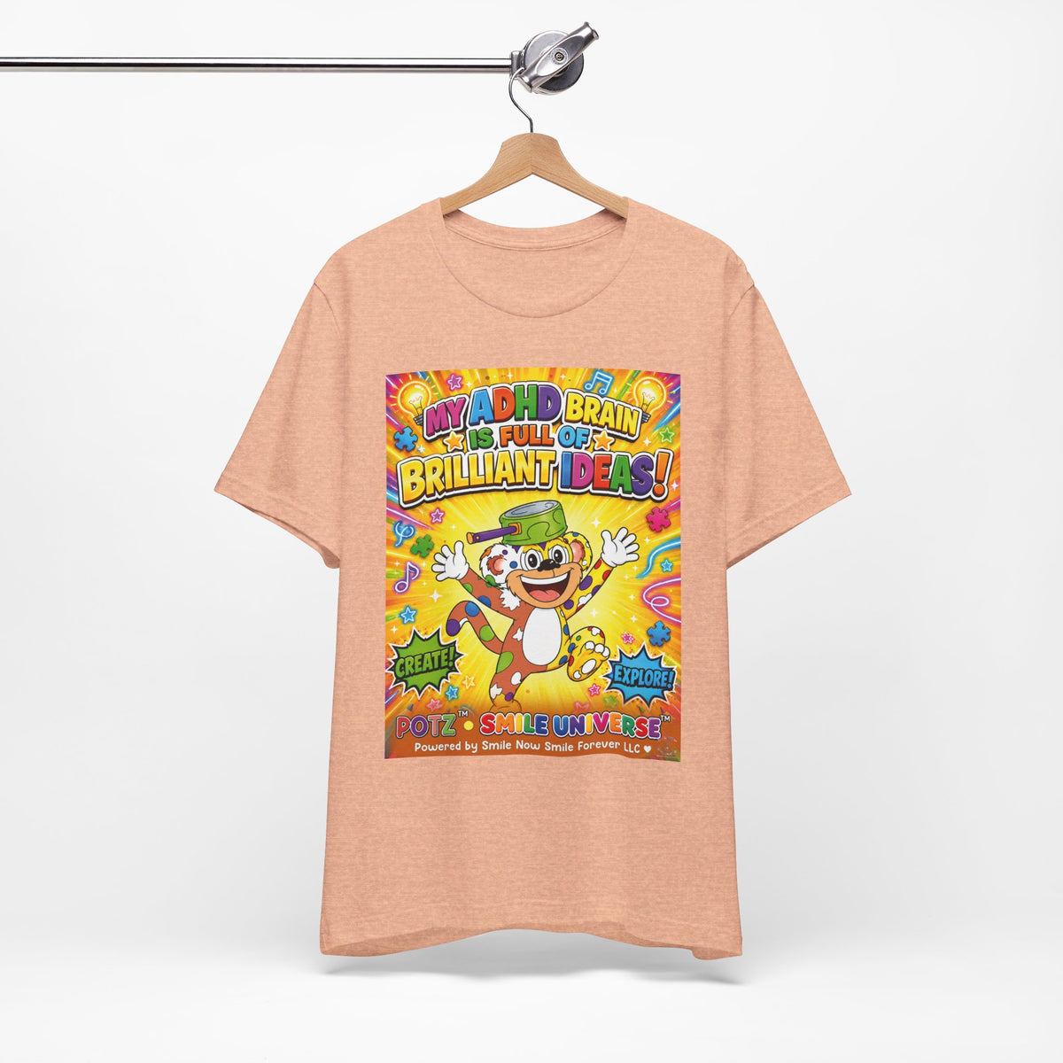 Potz™ Unisex Jersey Short Sleeve Tee – "My ADHD Brain is Full of Brilliant Ideas!" Graphic Tee | Smile Universe Collection