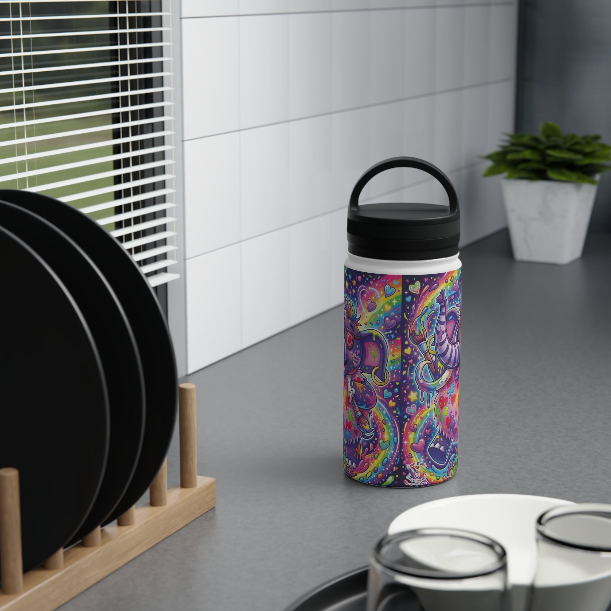 Piklez™ Stainless Steel Water Bottle with Handle Lid – "Magic Paint!" Graphic | Smile Universe Collection