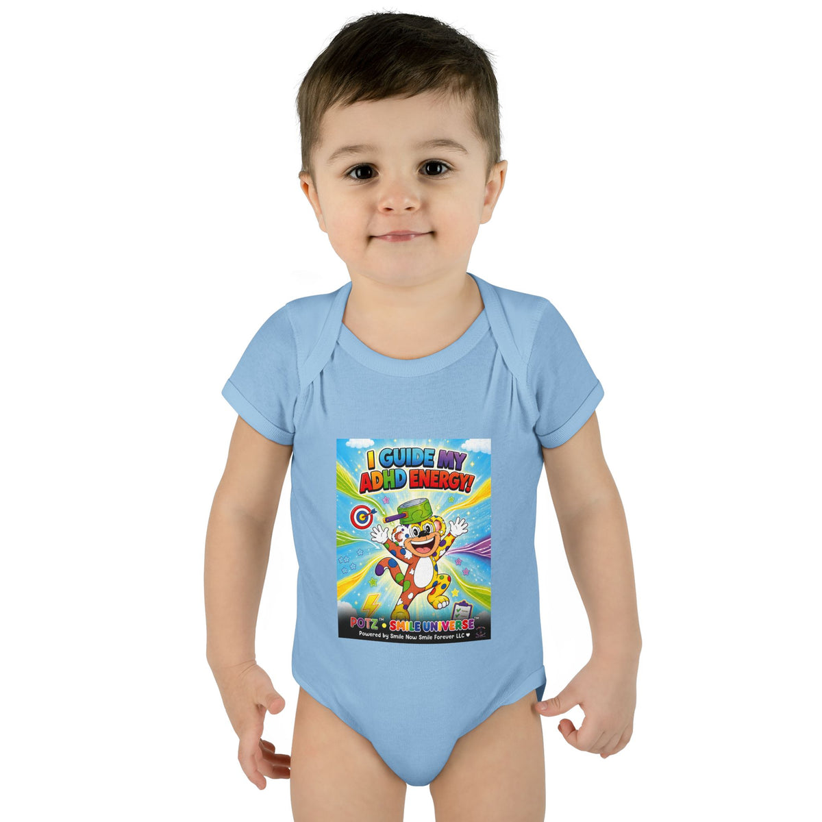 Potz™ Infant Baby Rib Bodysuit – "I Guide My ADHD Energy!" Graphic Onesie | Smile Universe Collection