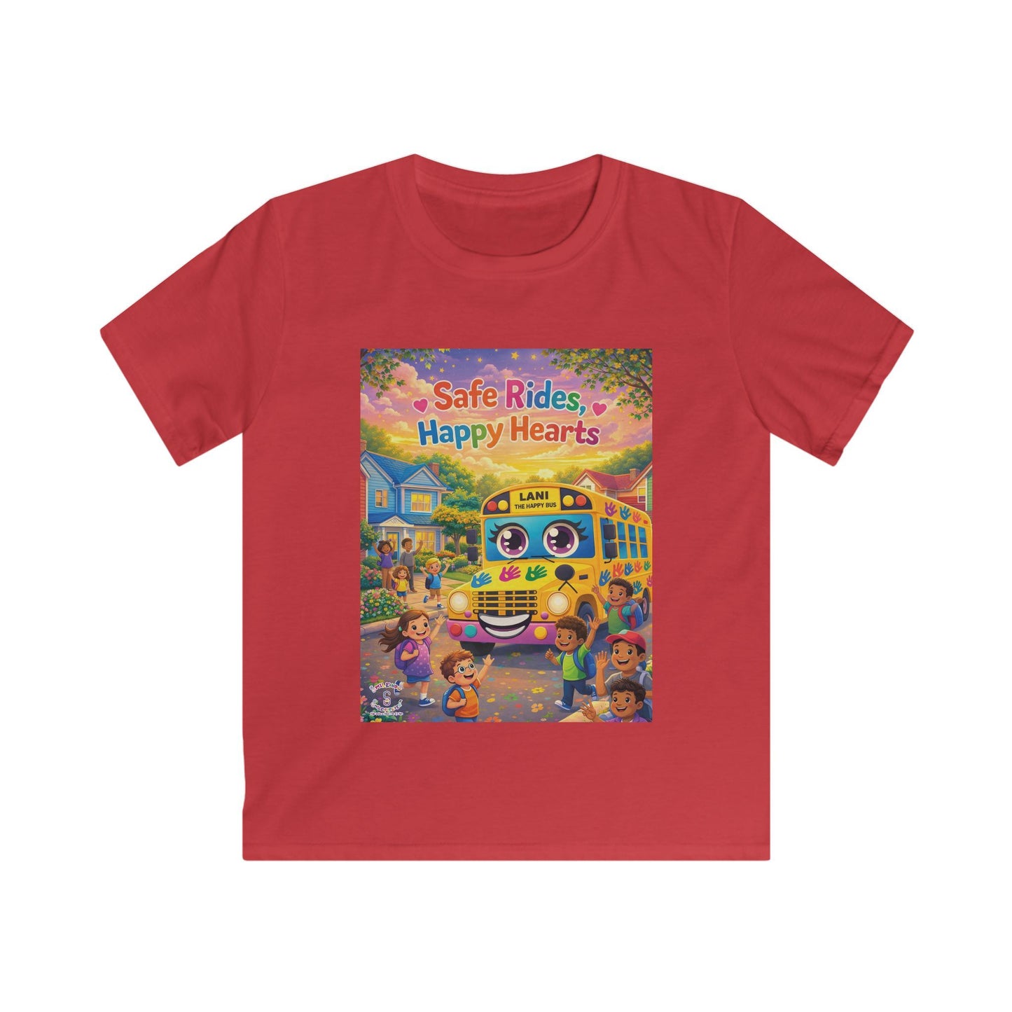 Lani™ Kids Softstyle Tee – "Safe Rides, Happy Hearts" Graphic