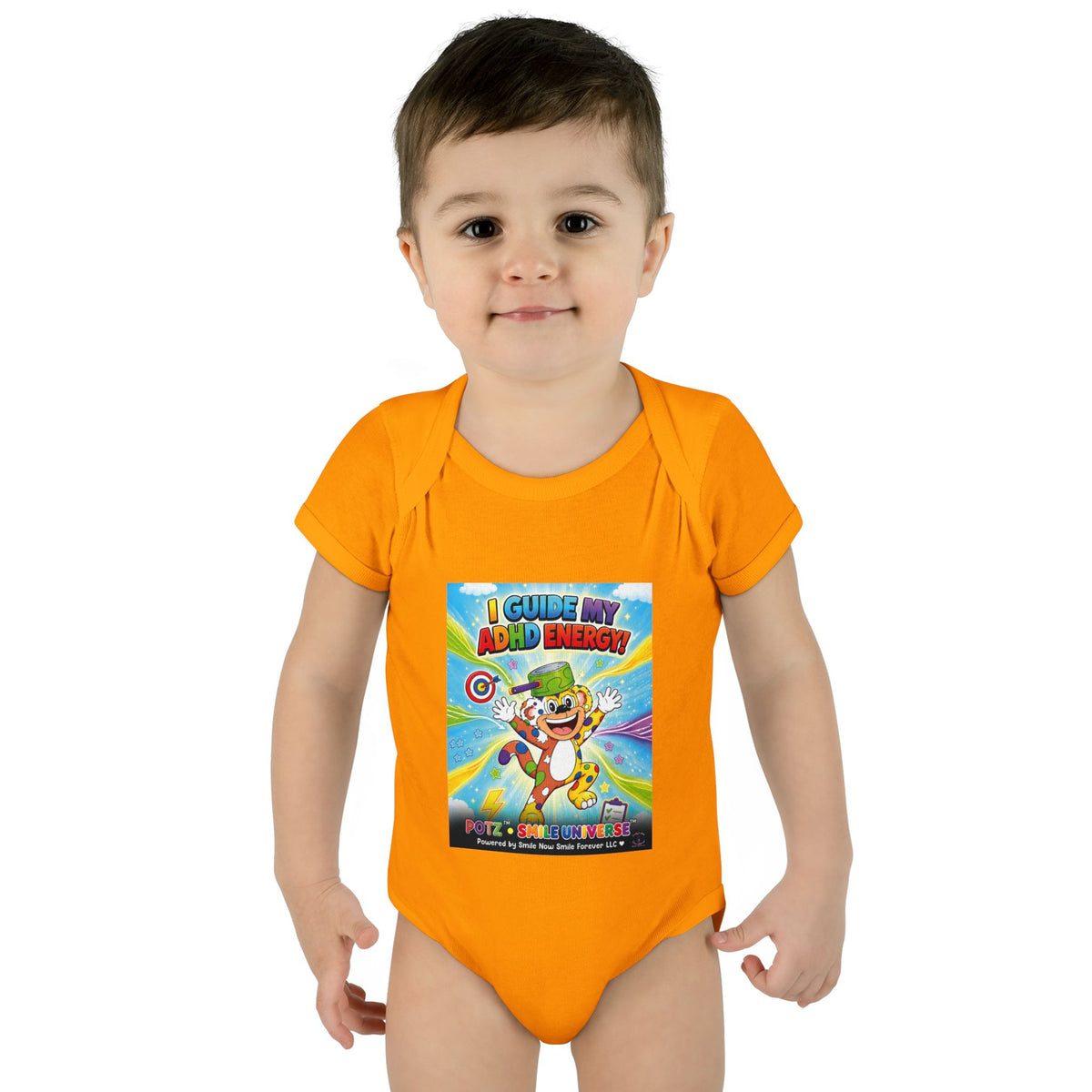 Potz™ Infant Baby Rib Bodysuit – "I Guide My ADHD Energy!" Graphic Onesie | Smile Universe Collection