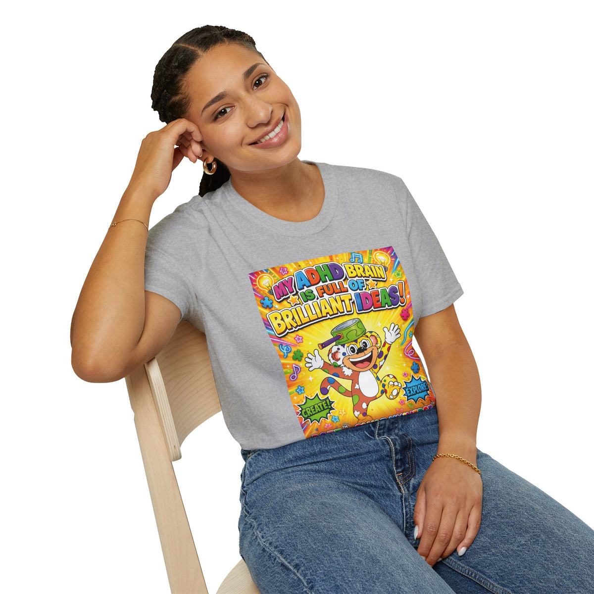 Potz™ Unisex Softstyle T-Shirt – "My ADHD Brain is Full of Brilliant Ideas!" Graphic Tee | Smile Universe Collection