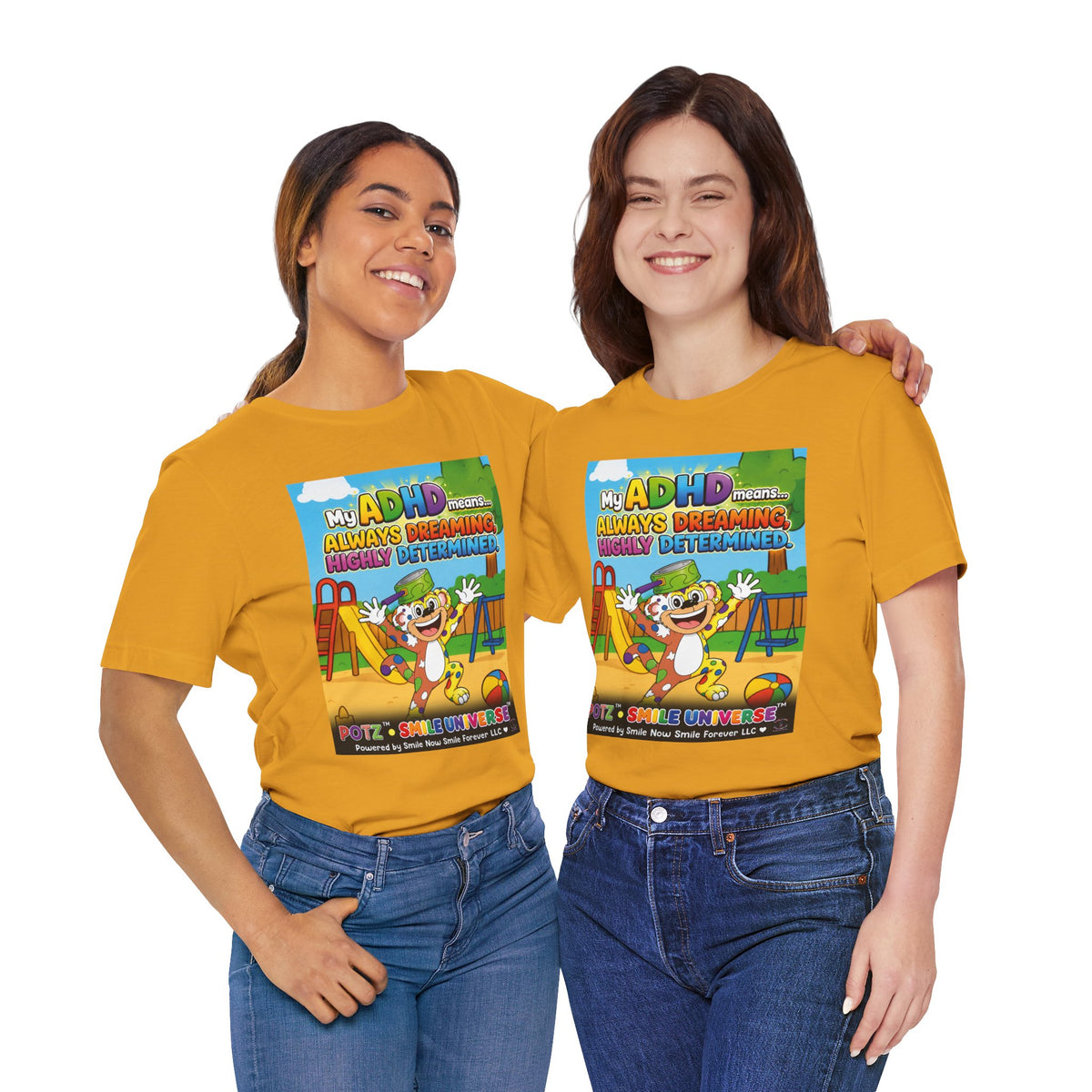 Potz™ Unisex Jersey Short Sleeve Tee – "My ADHD Means Always Dreaming, Highly Determined" Graphic Tee | Smile Universe Collection