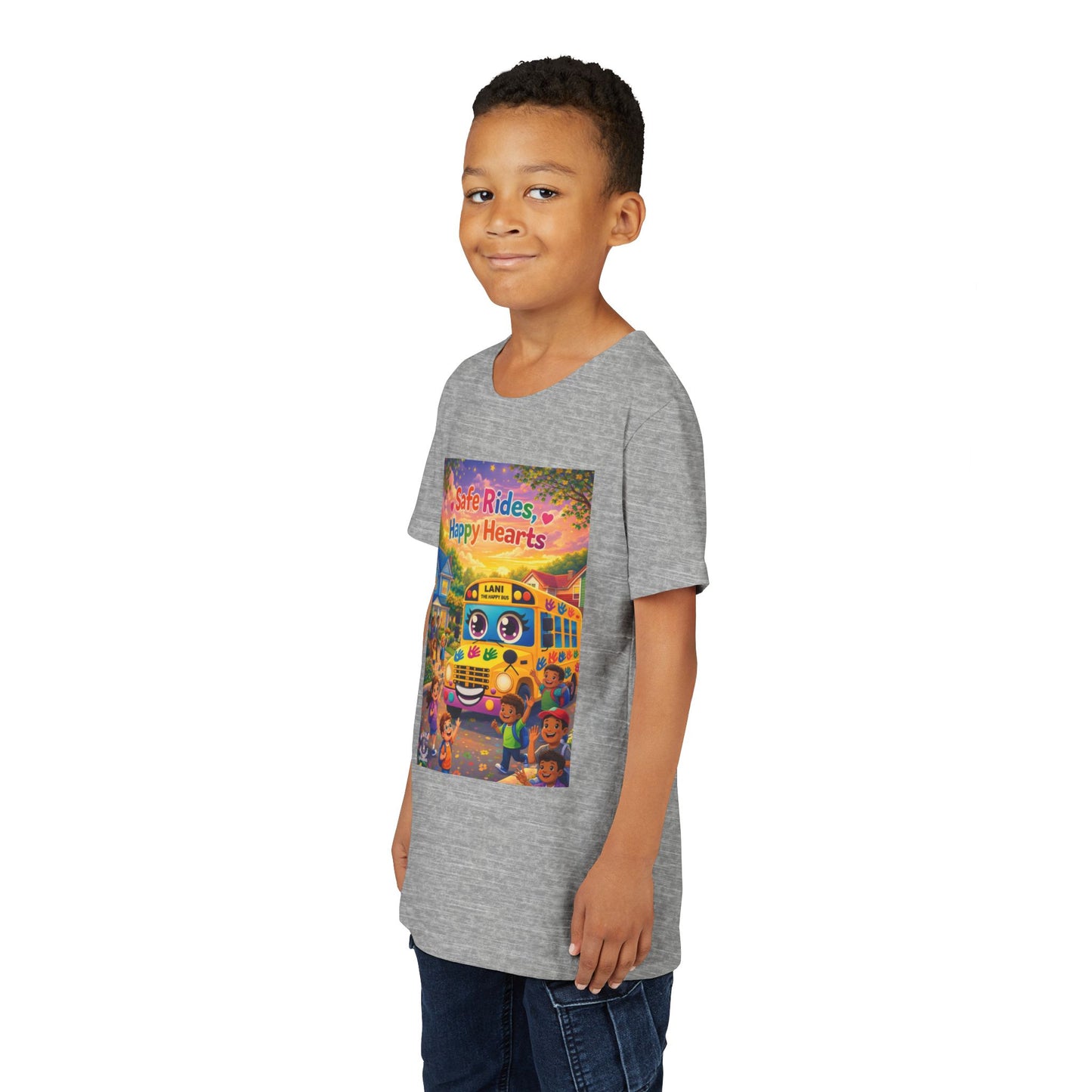 Lani™ Youth Short Sleeve Tee – "Safe Rides, Happy Hearts" Graphic