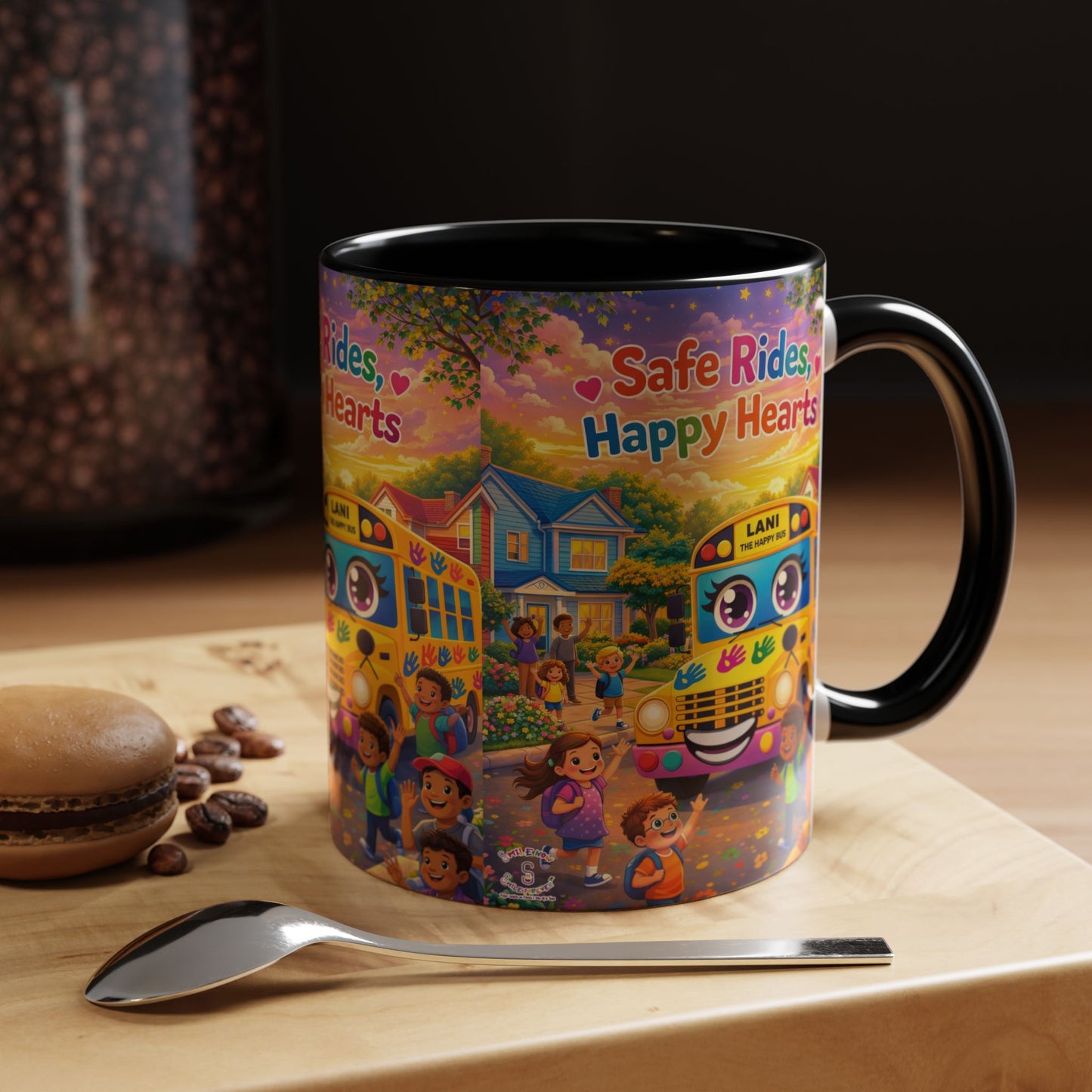 Lani™ Accent Coffee Mug (11oz & 15oz) – "Safe Rides, Happy Hearts" Graphic