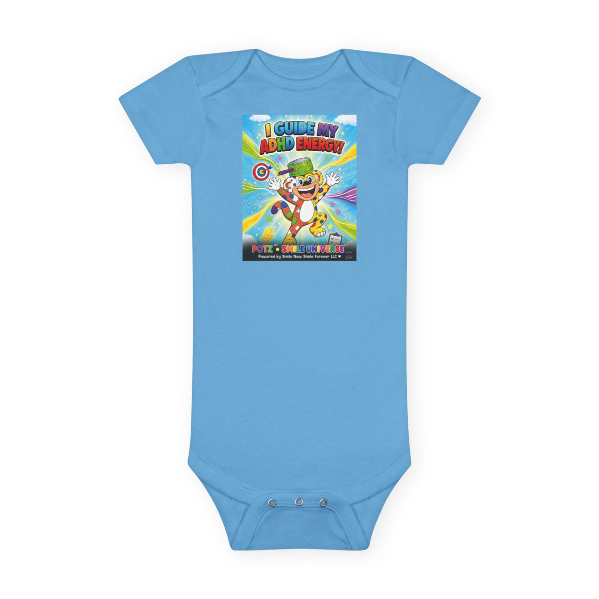 Potz™ Baby Short Sleeve Onesie® – "I Guide My ADHD Energy!" Graphic Bodysuit | Smile Universe Collection