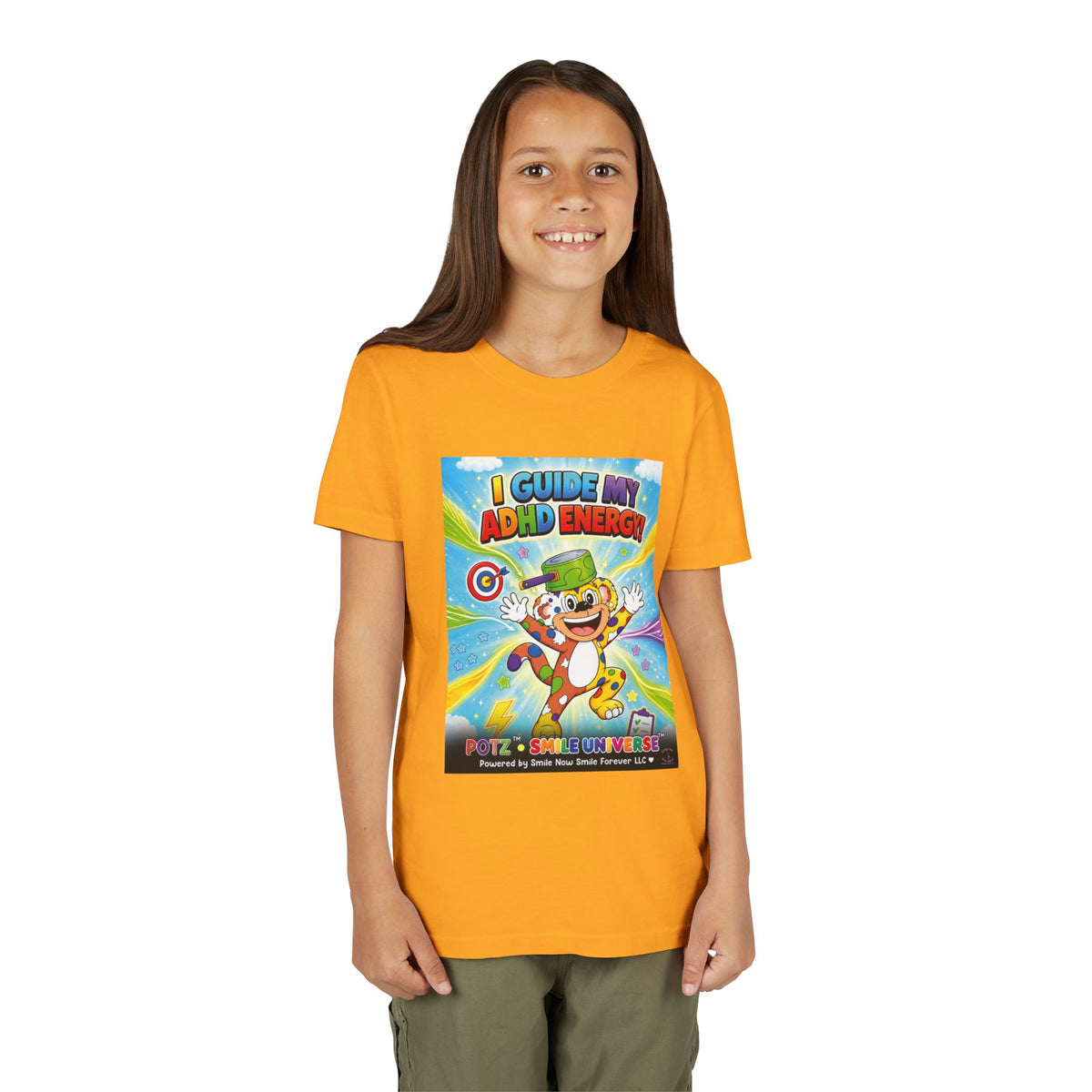 Potz™ Youth Short Sleeve Tee – "I Guide My ADHD Energy!" Graphic Tee | Smile Universe Collection