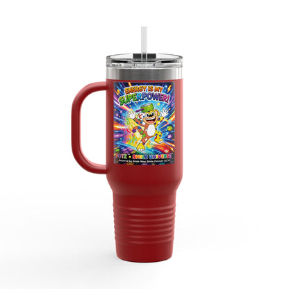 Potz™ Insulated Travel Mug 40oz – "Energy is My Superpower!" Graphic Tumbler | Smile Universe Collection
