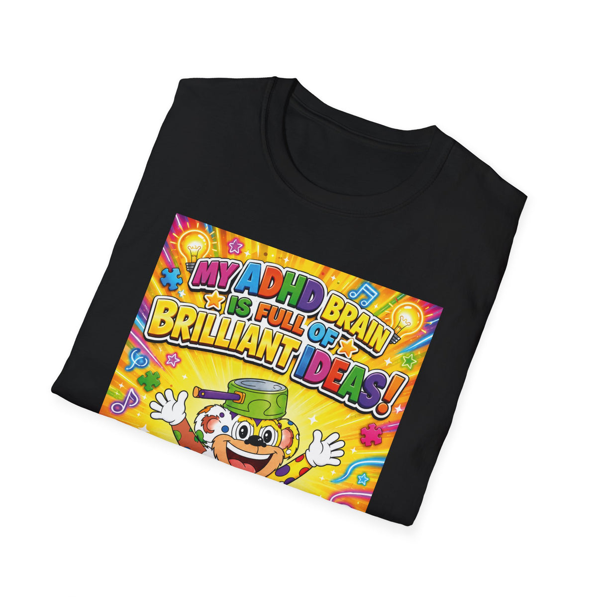 Potz™ Unisex Softstyle T-Shirt – "My ADHD Brain is Full of Brilliant Ideas!" Graphic Tee | Smile Universe Collection