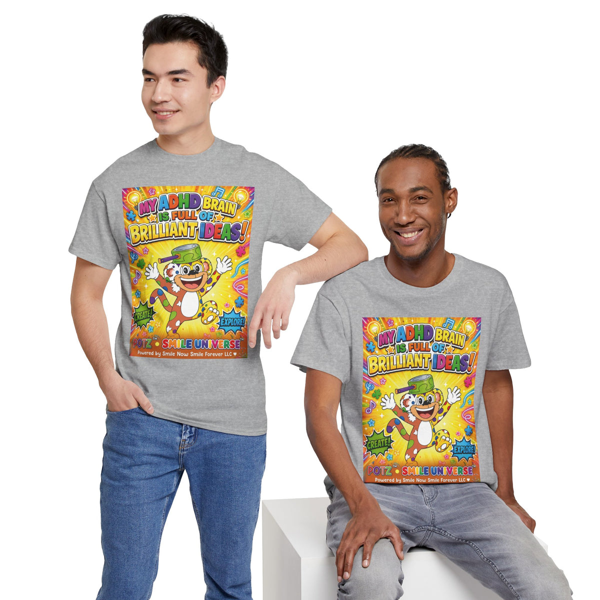 Potz™ Unisex Heavy Cotton™ Tee – "My ADHD Brain is Full of Brilliant Ideas!" Graphic Tee | Smile Universe Collection