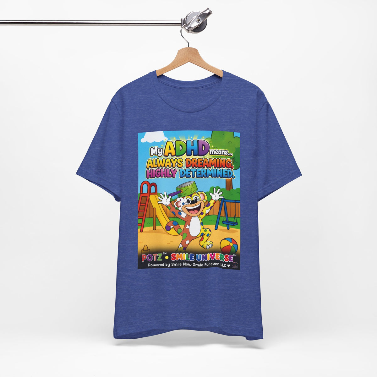 Potz™ Unisex Jersey Short Sleeve Tee – "My ADHD Means Always Dreaming, Highly Determined" Graphic Tee | Smile Universe Collection