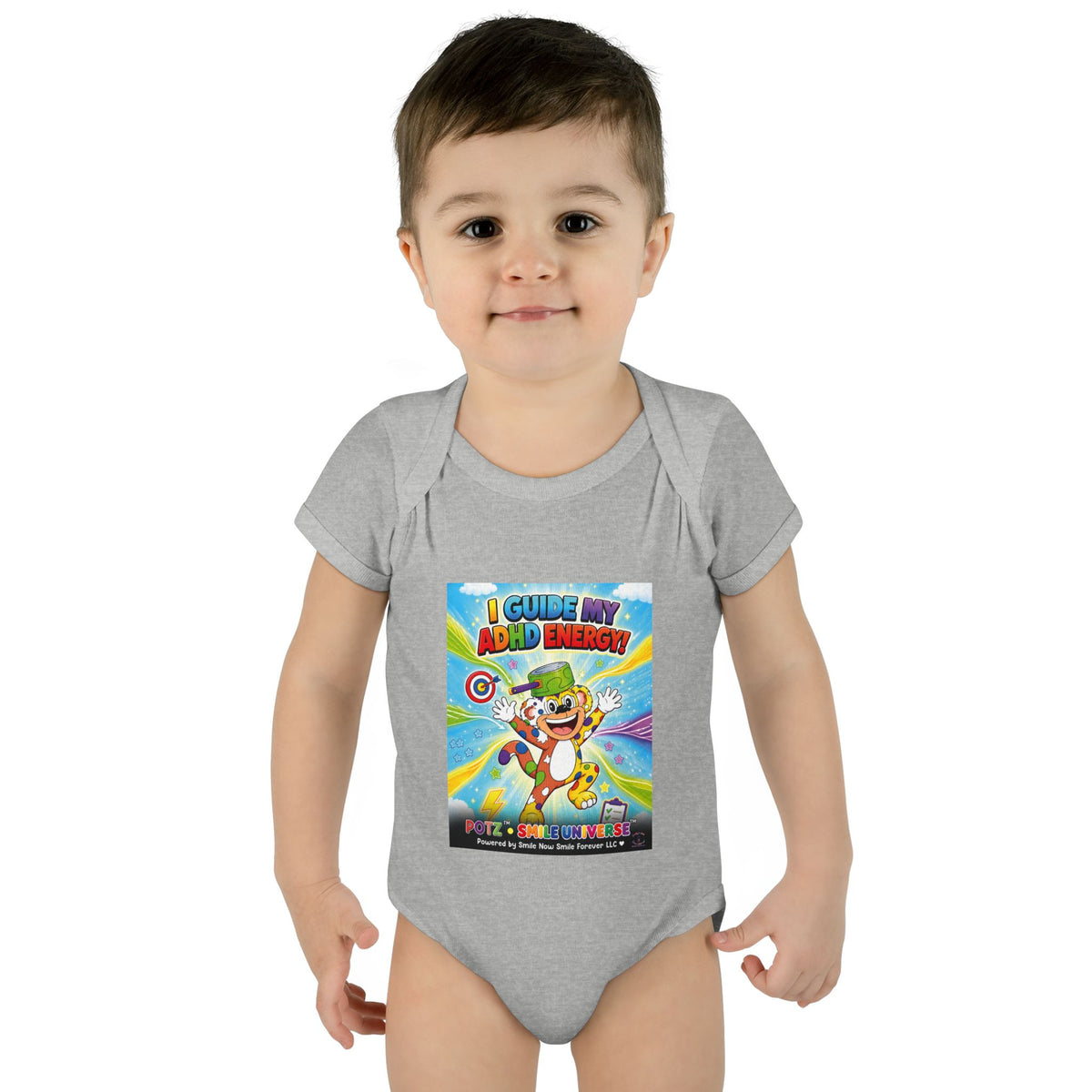 Potz™ Infant Baby Rib Bodysuit – "I Guide My ADHD Energy!" Graphic Onesie | Smile Universe Collection