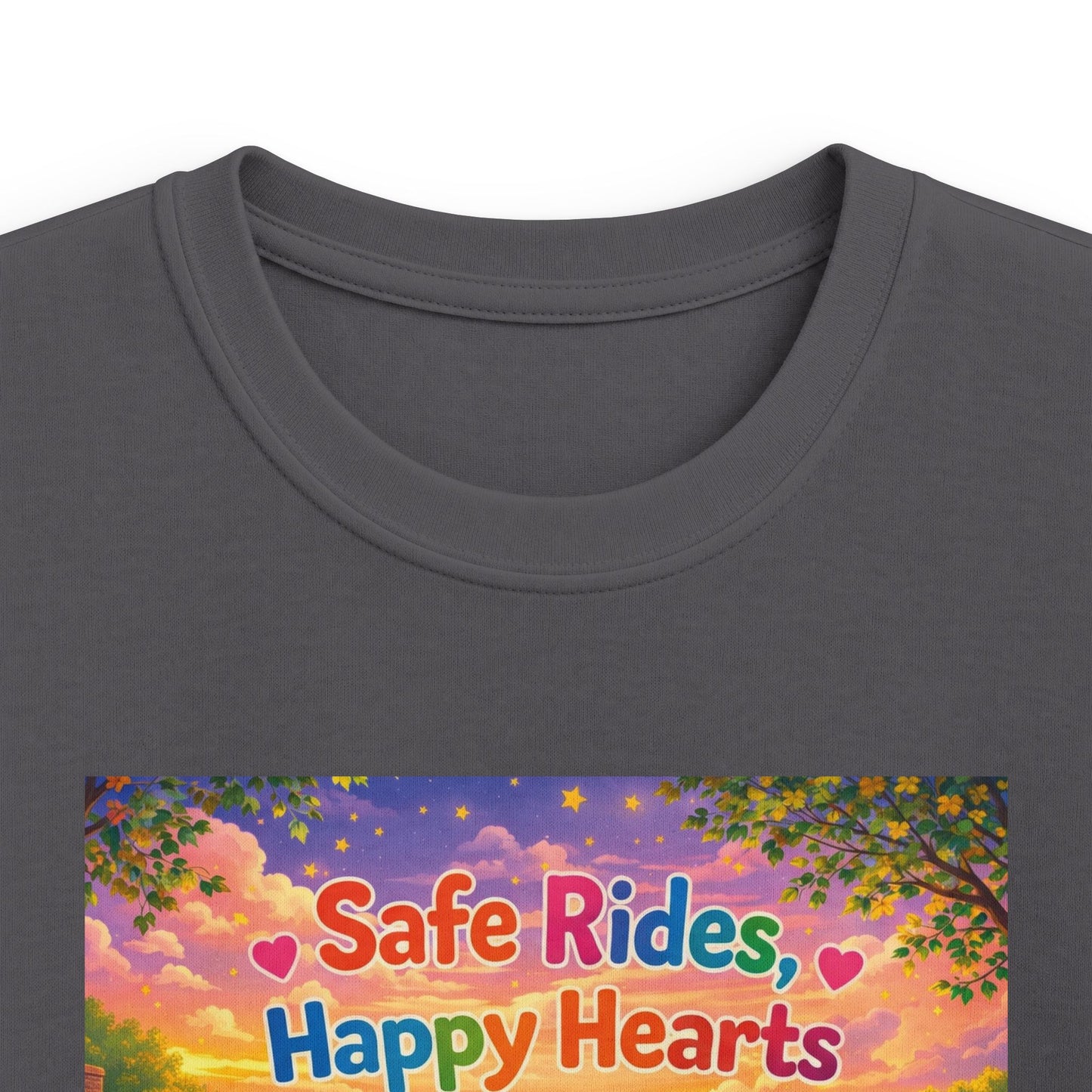 Lani™ Kids Softstyle Tee – "Safe Rides, Happy Hearts" Graphic