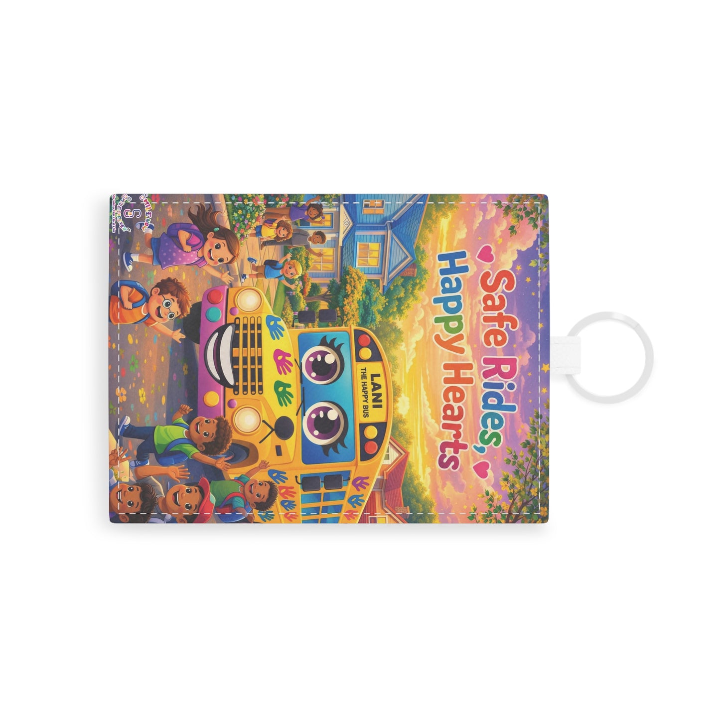 Lani™ Saffiano Leather Card Holder – "Safe Rides, Happy Hearts" Graphic