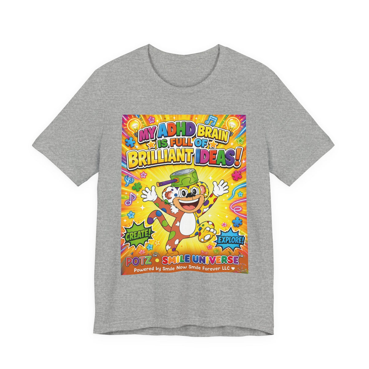 Potz™ Unisex Jersey Short Sleeve Tee – "My ADHD Brain is Full of Brilliant Ideas!" Graphic Tee | Smile Universe Collection
