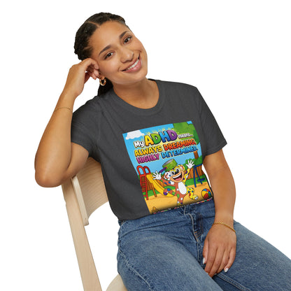 Potz™ Unisex Softstyle T-Shirt – "My ADHD Means Always Dreaming, Highly Determined" Graphic Tee | Smile Universe Collection