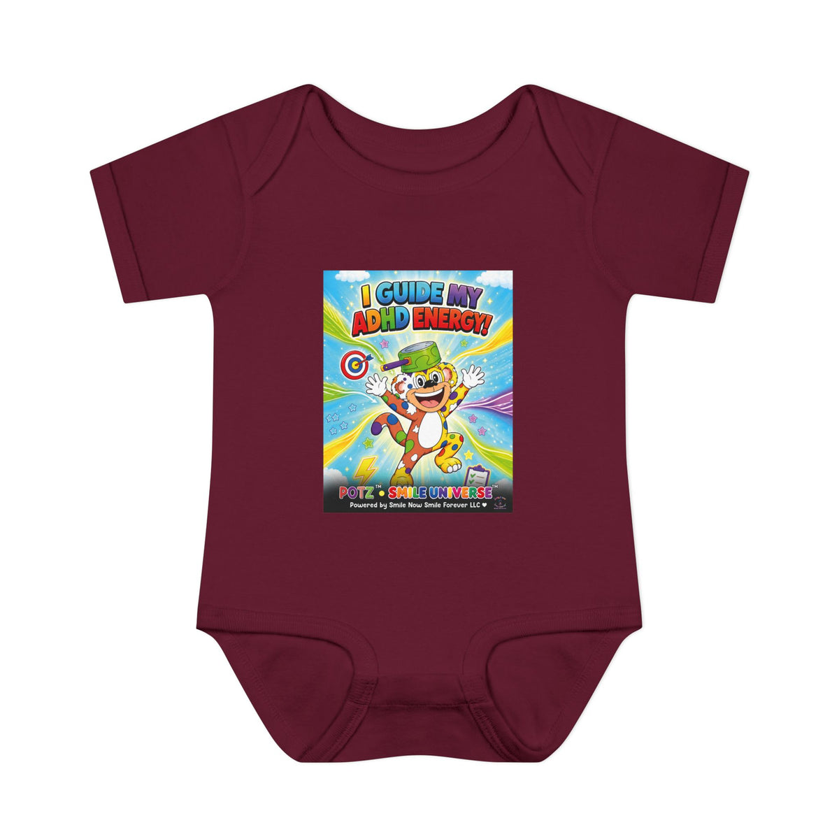 Potz™ Infant Baby Rib Bodysuit – "I Guide My ADHD Energy!" Graphic Onesie | Smile Universe Collection