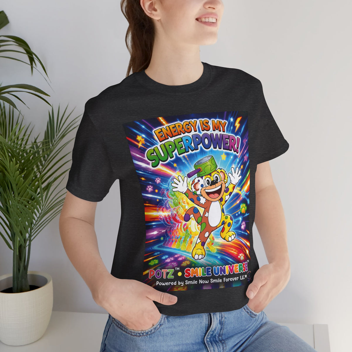 Potz™ Unisex Jersey Short Sleeve Tee – "Energy is My Superpower!" Graphic Tee | Smile Universe Collection