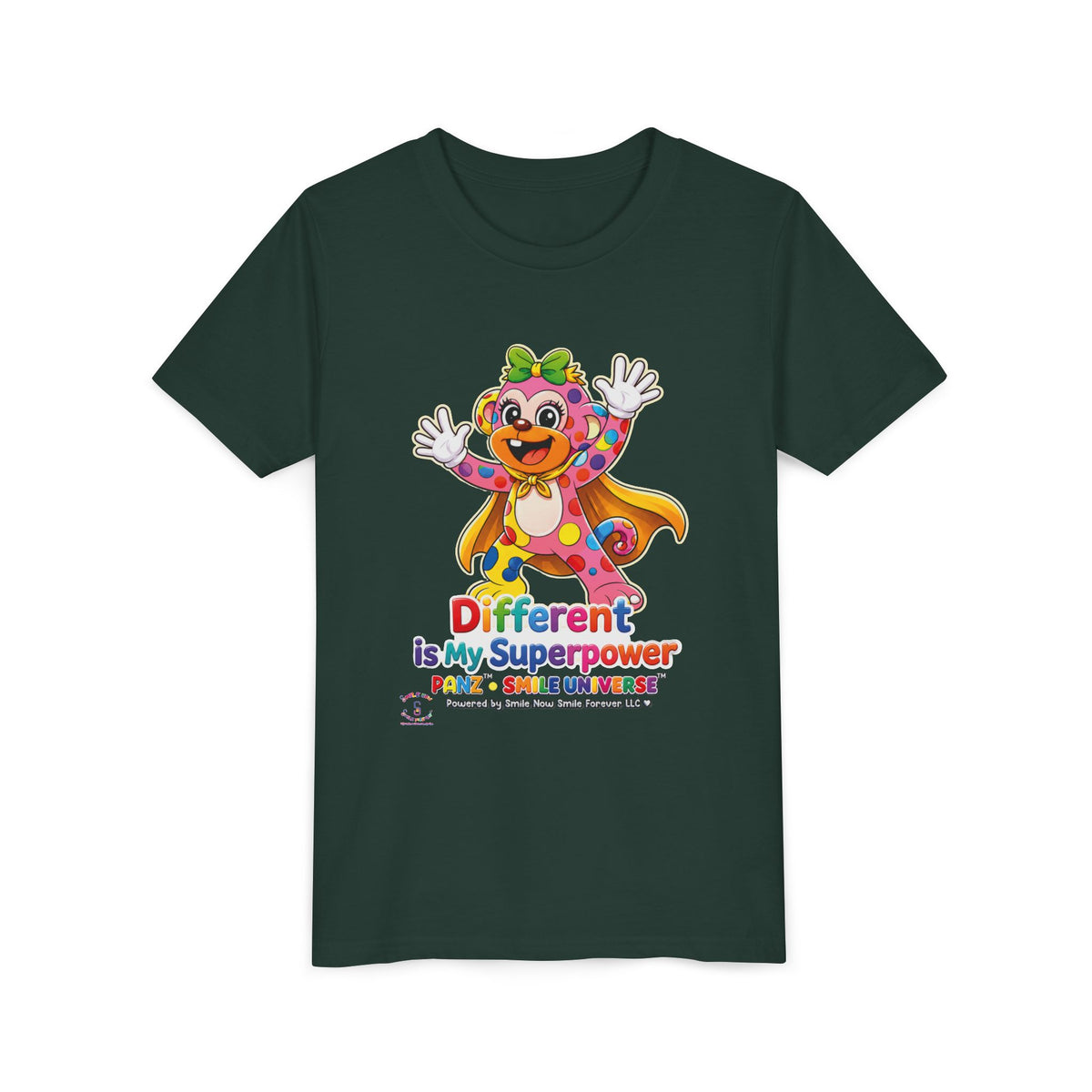 Panz™ Youth Short Sleeve Tee – "Different is My Superpower" Graphic | Smile Universe Collection