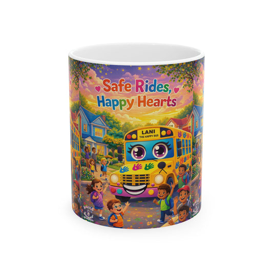 Lani™ Ceramic Mug (11oz & 15oz) – "Safe Rides, Happy Hearts" Graphic