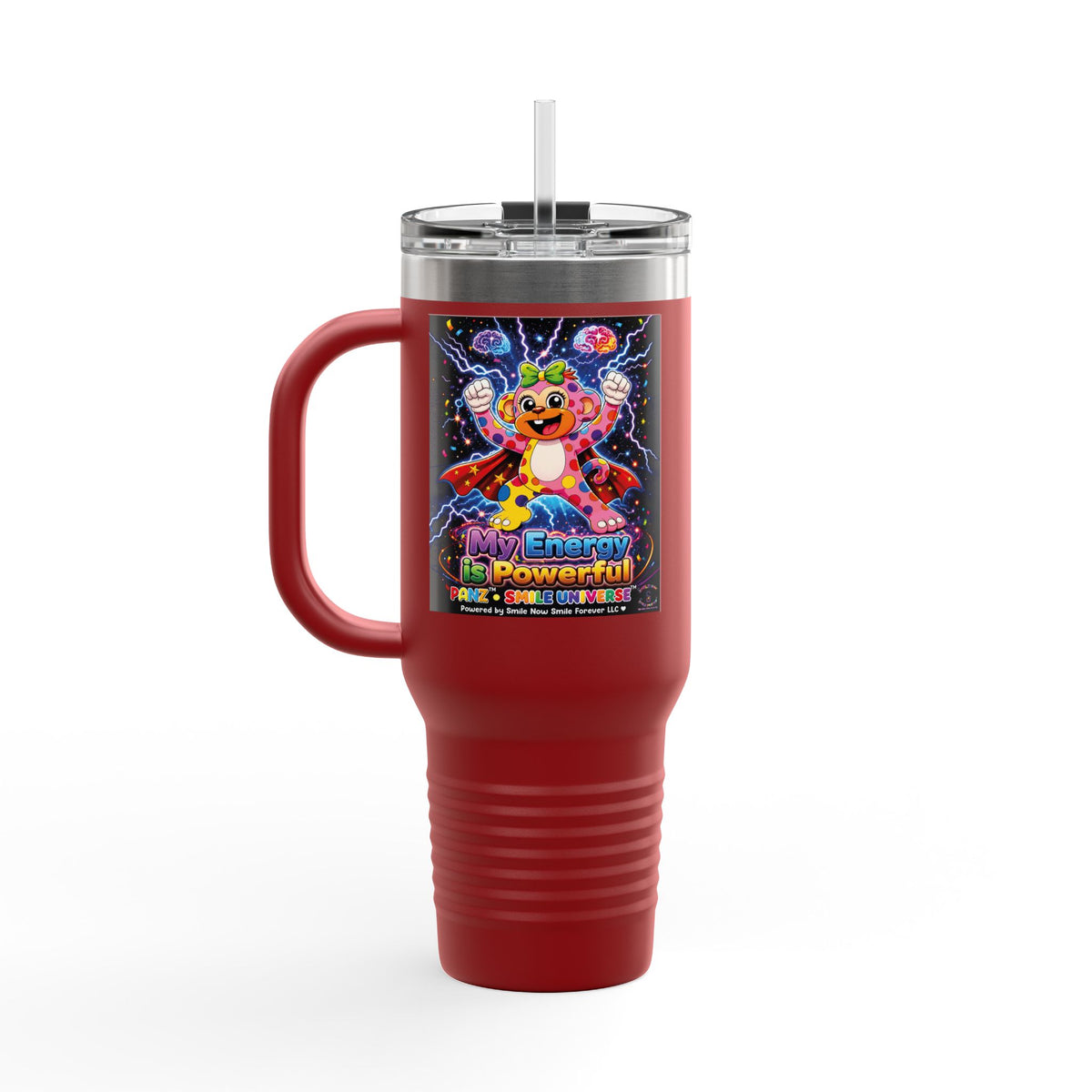 Panz™ Insulated Travel Mug 40oz – "My Energy is Powerful" Graphic Tumbler | Smile Universe Collection