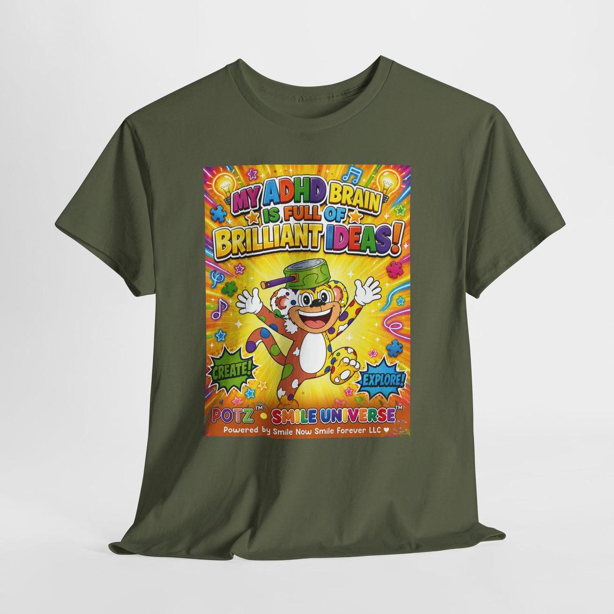 Potz™ Unisex Heavy Cotton™ Tee – "My ADHD Brain is Full of Brilliant Ideas!" Graphic Tee | Smile Universe Collection
