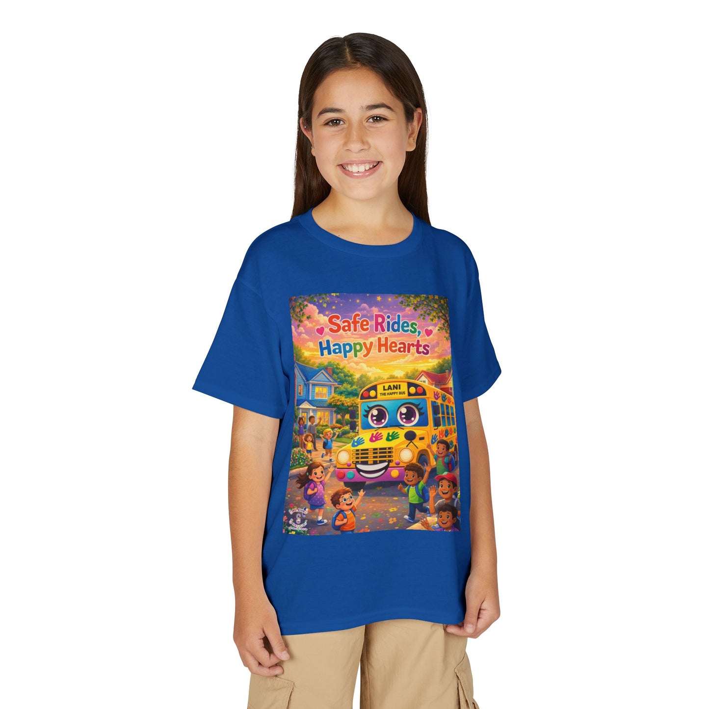 Lani™ Youth DryBlend® T-Shirt – "Safe Rides, Happy Hearts" Graphic