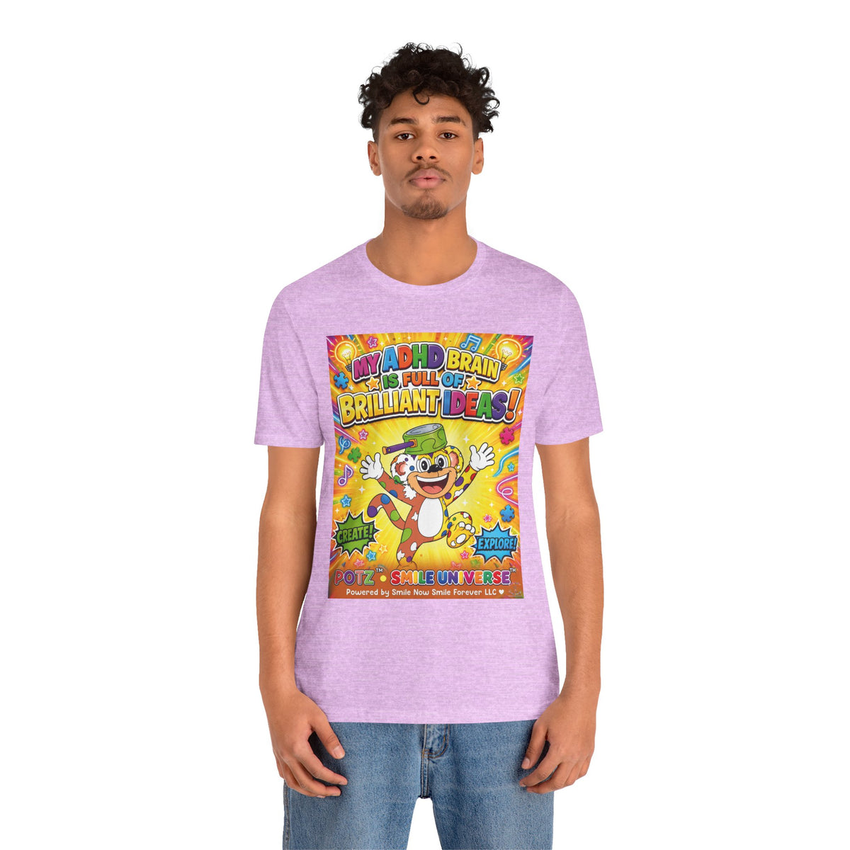 Potz™ Unisex Jersey Short Sleeve Tee – "My ADHD Brain is Full of Brilliant Ideas!" Graphic Tee | Smile Universe Collection