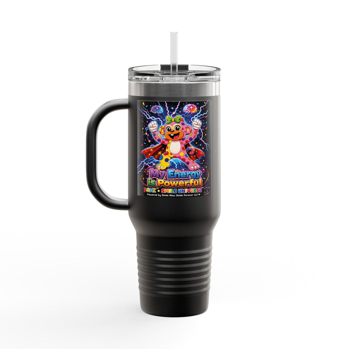 Panz™ Insulated Travel Mug 40oz – "My Energy is Powerful" Graphic Tumbler | Smile Universe Collection