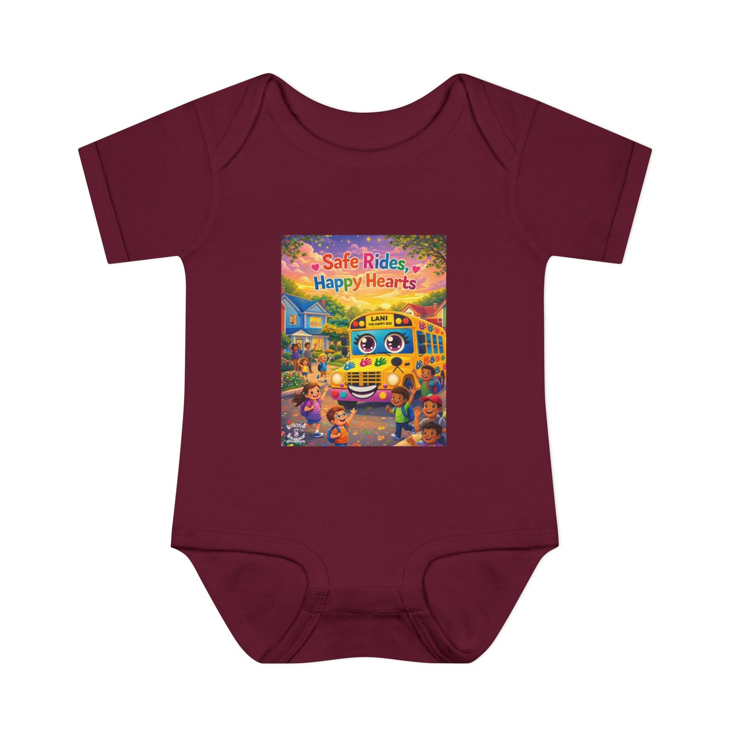 Lani™ Infant Baby Rib Bodysuit – "Safe Rides, Happy Hearts" Graphic