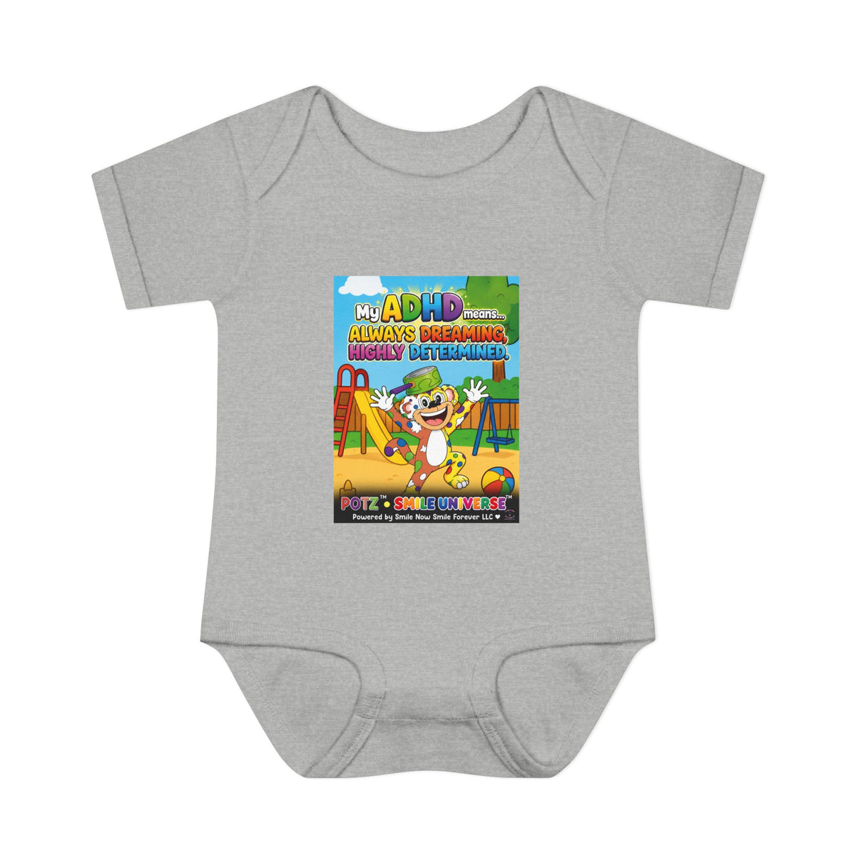 Potz™ Infant Baby Rib Bodysuit – "My ADHD Means Always Dreaming, Highly Determined" Graphic Onesie | Smile Universe Collection