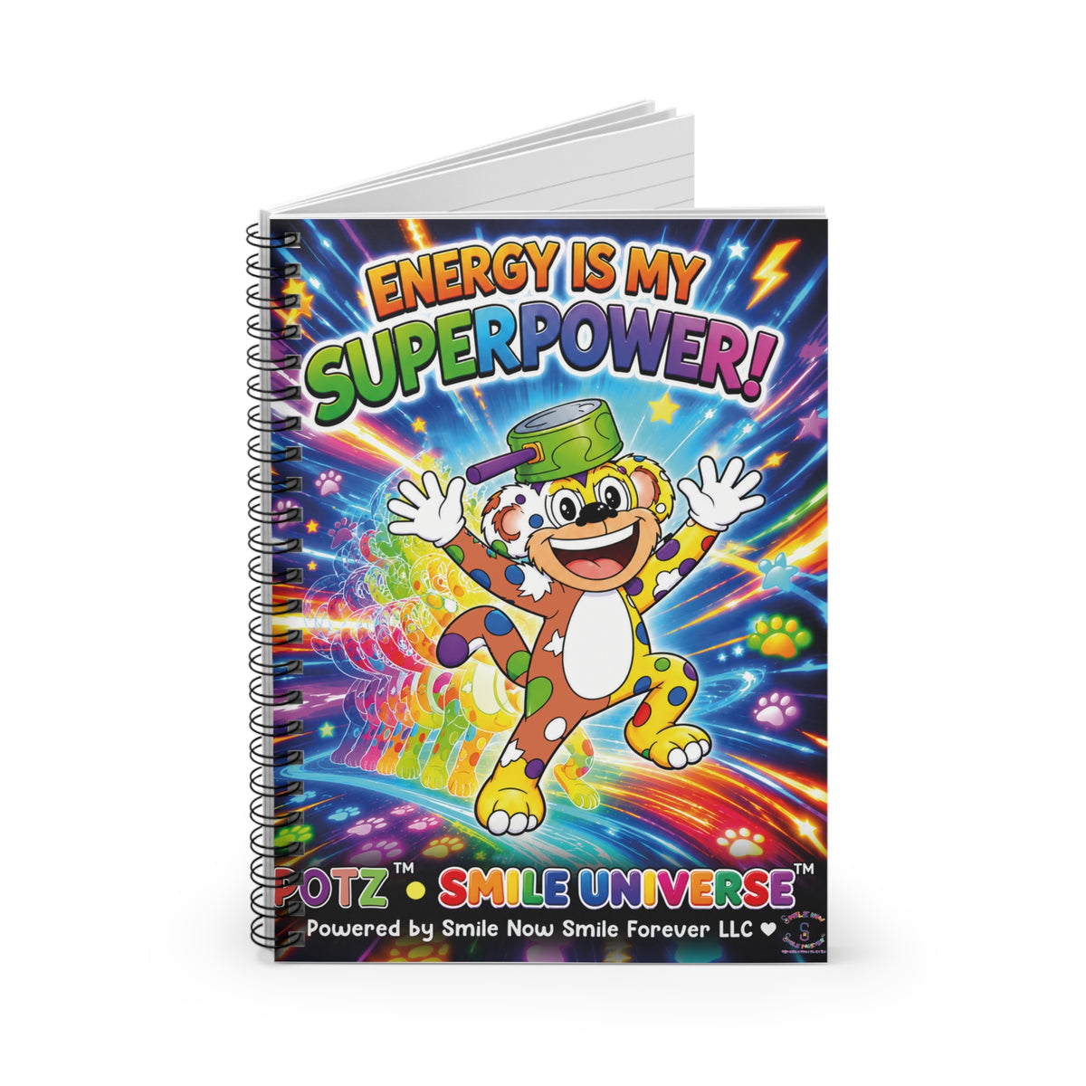 Potz™ Spiral Notebook – "Energy is My Superpower!" Graphic Ruled Notebook | Smile Universe Collection