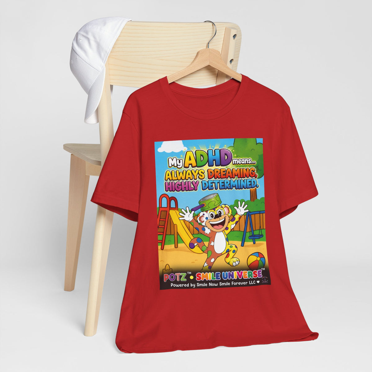 Potz™ Unisex Jersey Short Sleeve Tee – "My ADHD Means Always Dreaming, Highly Determined" Graphic Tee | Smile Universe Collection