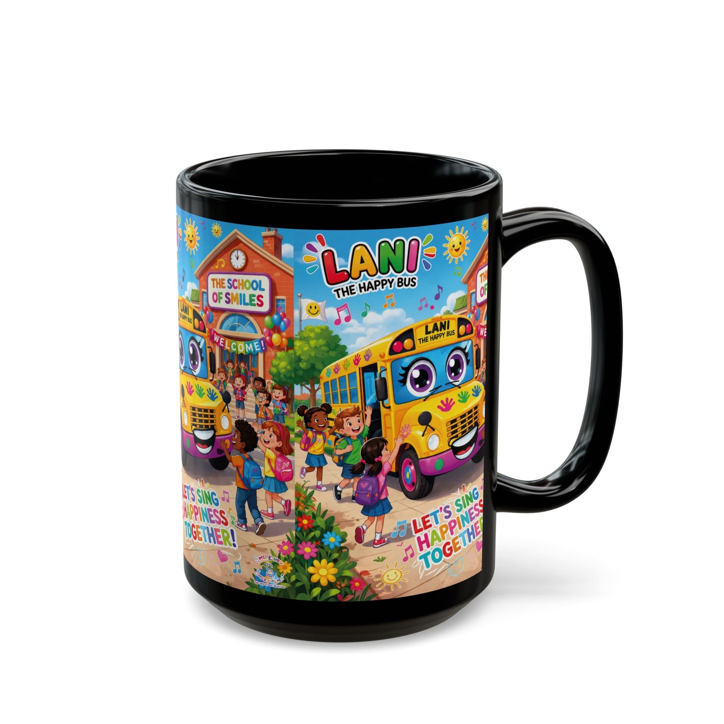Lani™ Black Mug (11oz & 15oz) – "Let's Sing Happiness Together!" Graphic