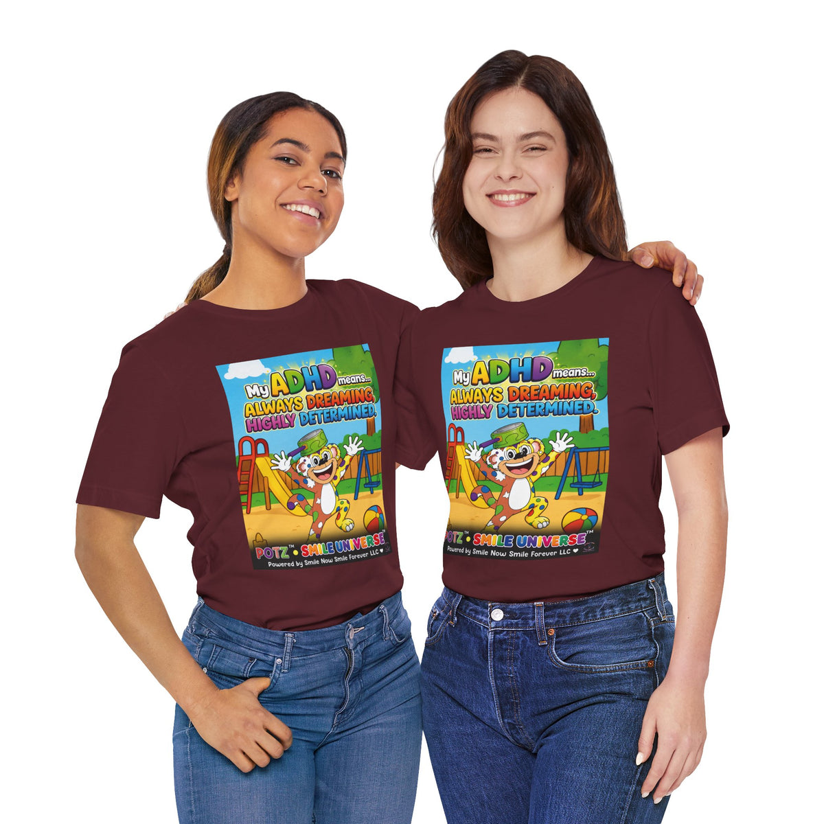 Potz™ Unisex Jersey Short Sleeve Tee – "My ADHD Means Always Dreaming, Highly Determined" Graphic Tee | Smile Universe Collection