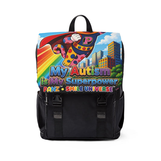 Panz™ Unisex Casual Shoulder Backpack – "My Autism is My Superpower" Graphic | Smile Universe Collection