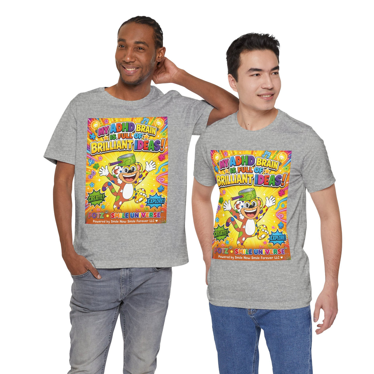 Potz™ Unisex Jersey Short Sleeve Tee – "My ADHD Brain is Full of Brilliant Ideas!" Graphic Tee | Smile Universe Collection
