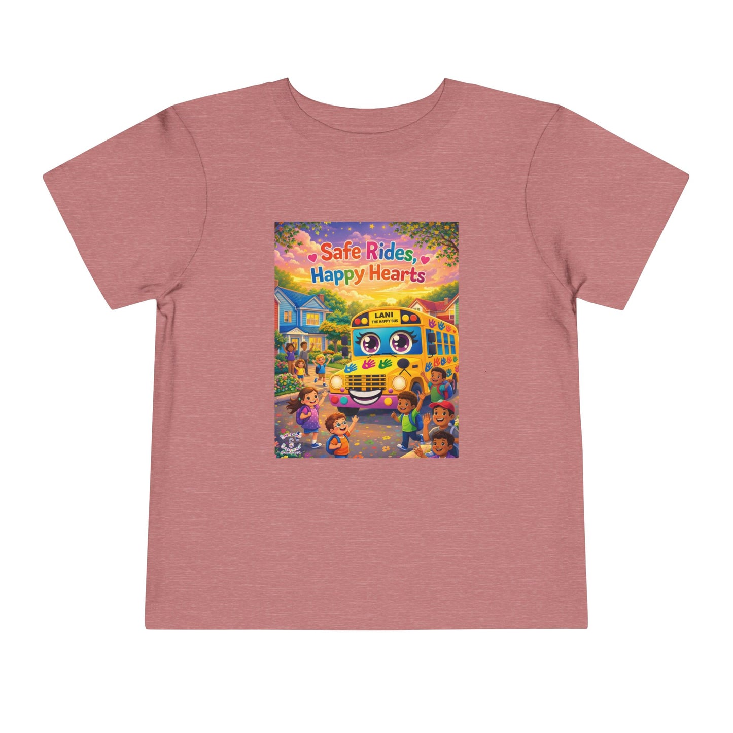 Lani™ Toddler Short Sleeve Tee – "Safe Rides, Happy Hearts" Graphic